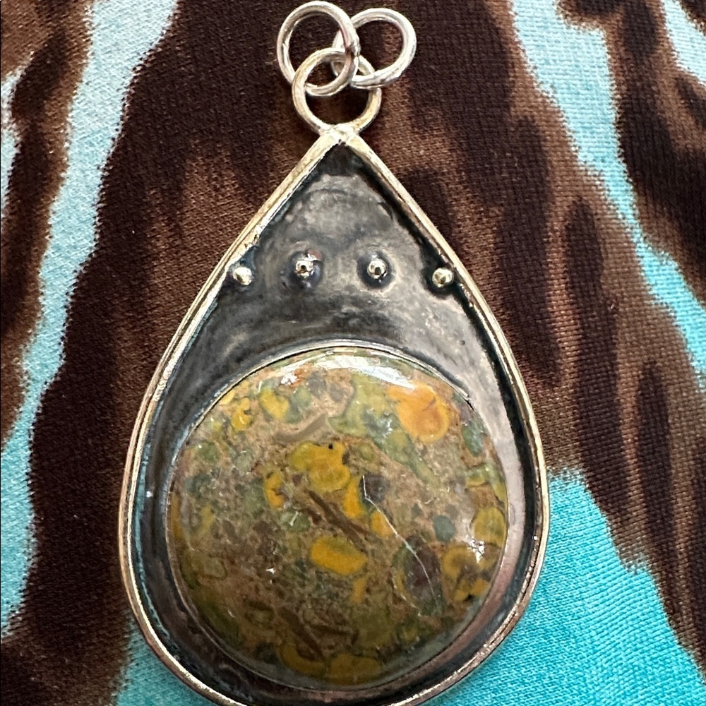 Artisan FRUIT JASPER Teardrop Pendant with Green and Yellow Hand Crafted #9140 - Picture 2 of 15
